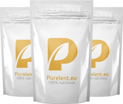 Three white Purelent.eu bags, each marked 100% nutritious